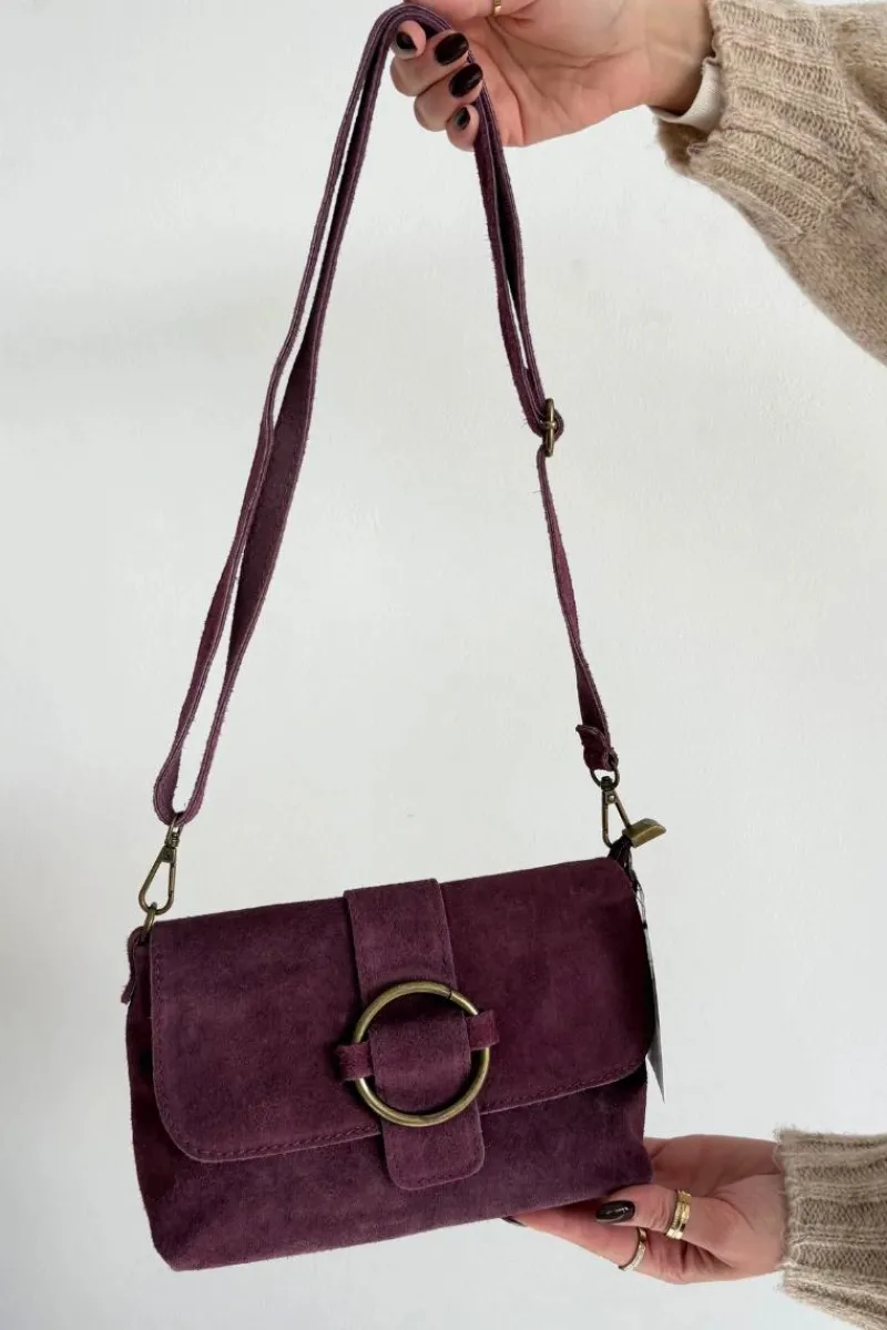 Outlet Skórzana Zamszowa Mała Torebka Fioletowa Jessel Listonoszki