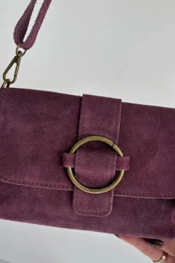 Outlet Skórzana Zamszowa Mała Torebka Fioletowa Jessel Listonoszki