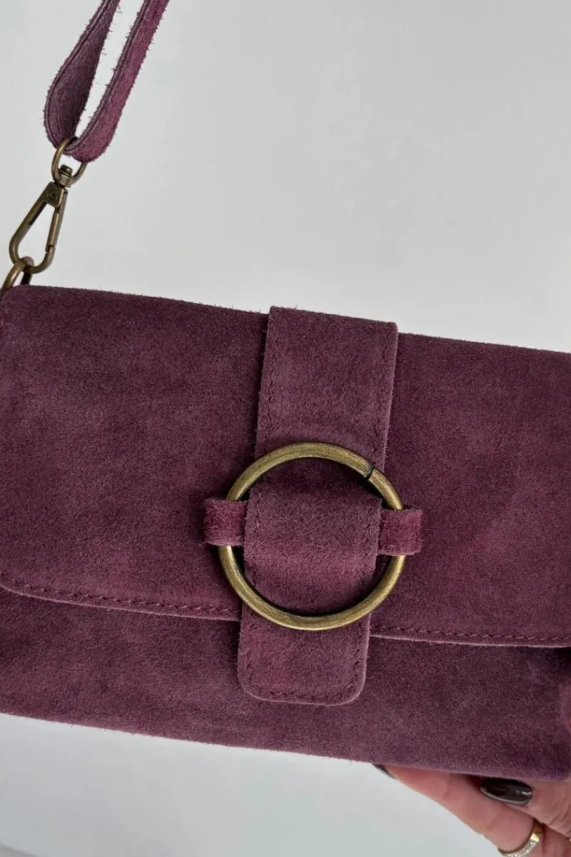 Outlet Skórzana Zamszowa Mała Torebka Fioletowa Jessel Listonoszki