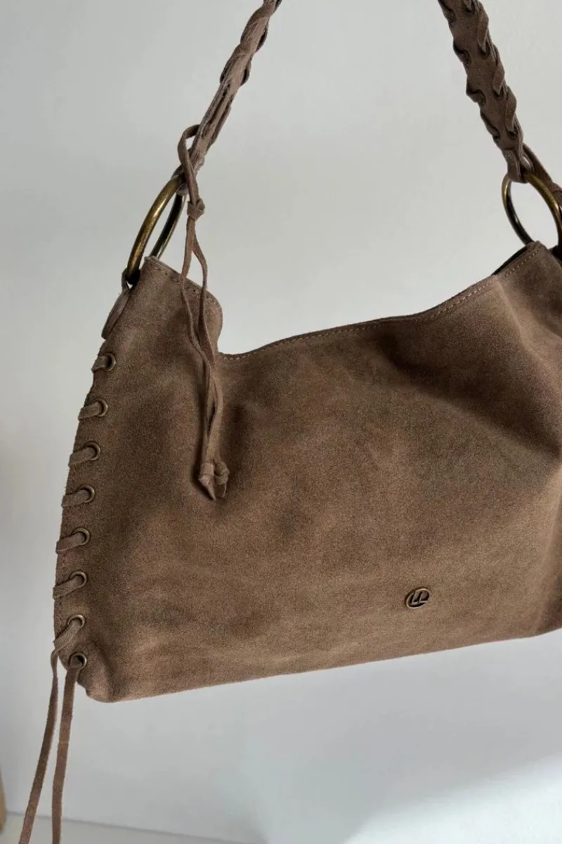 Torebki Klasyczne|Listonoszki>Boto Skórzana Zamszowa Torebka Z Ozdobnym Sznurowaniem Ciemnobeżowa Janelis Beżowy