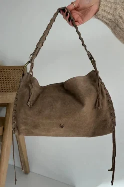 Torebki Klasyczne|Listonoszki>Boto Skórzana Zamszowa Torebka Z Ozdobnym Sznurowaniem Ciemnobeżowa Janelis Beżowy