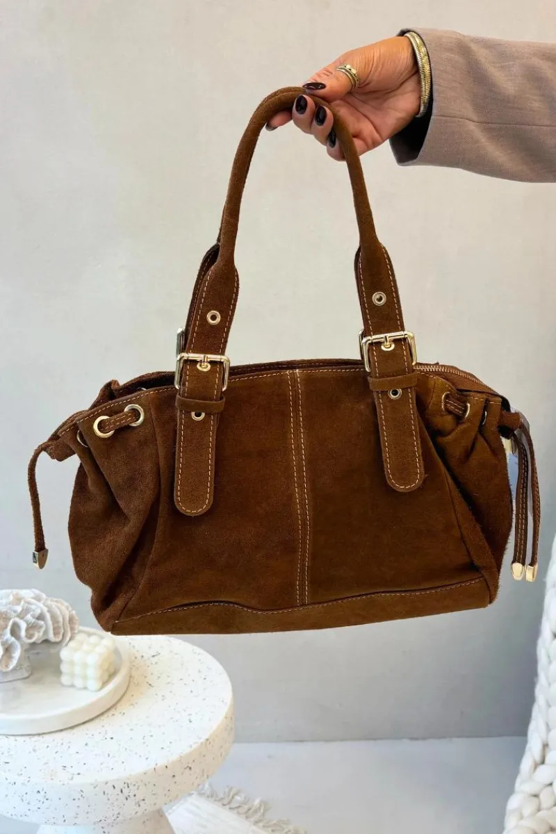 Hot Boto Skórzana Zamszowa Torebka Camel Ovelia Brązowy