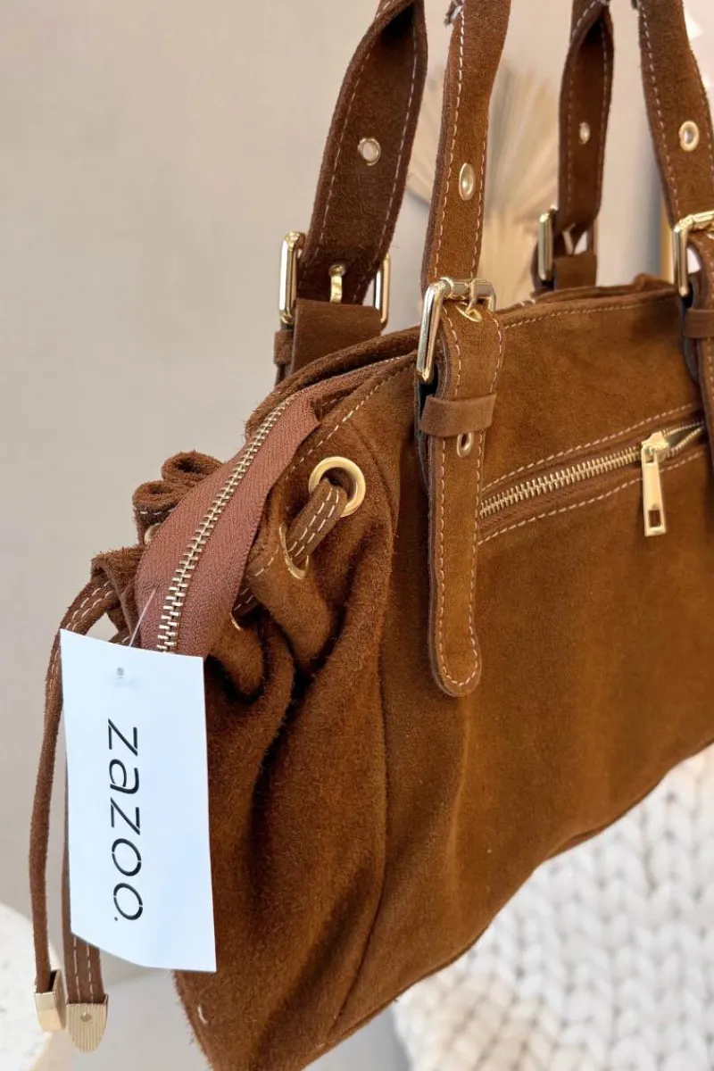 Hot Boto Skórzana Zamszowa Torebka Camel Ovelia Brązowy