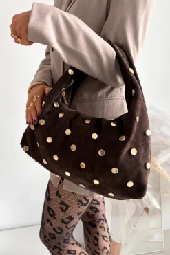 Clearance Skórzana Zamszowa Torebka Ze Zdobieniem Czekoladowa Narisse Torebki Klasyczne