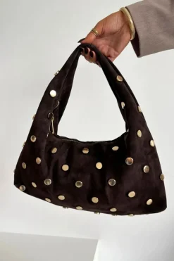 Clearance Skórzana Zamszowa Torebka Ze Zdobieniem Czekoladowa Narisse Torebki Klasyczne