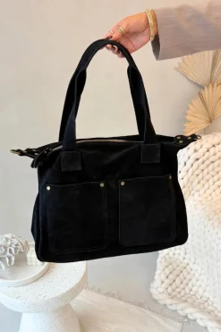 New Skórzana Zamszowa Torebka Z Kieszeniami Czarna Zephina Torebki Klasyczne