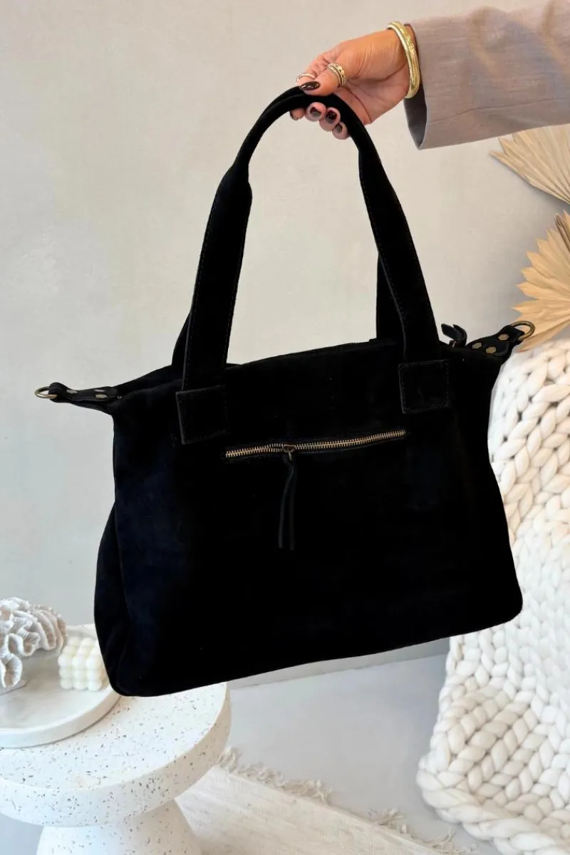 New Skórzana Zamszowa Torebka Z Kieszeniami Czarna Zephina Torebki Klasyczne