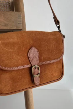 Listonoszki>Boto Skórzana Zamszowa Torebka Listonoszka Camel Norla Brązowy