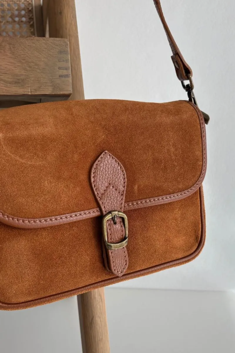 Listonoszki>Boto Skórzana Zamszowa Torebka Listonoszka Camel Norla Brązowy