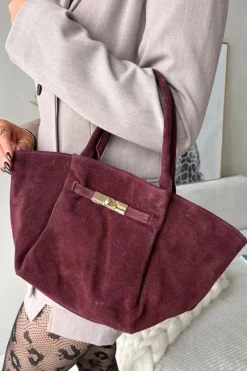 Hot Skórzana Zamszowa Torebka Bordowa Orselle Torebki Klasyczne