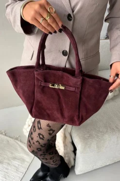 Hot Skórzana Zamszowa Torebka Bordowa Orselle Torebki Klasyczne