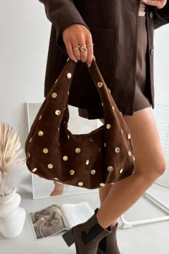 Sale Boto Skórzana Zamszowa Torebka Ze Zdobieniem Brązowa Narisse Brązowy