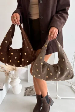 Sale Boto Skórzana Zamszowa Torebka Ze Zdobieniem Brązowa Narisse Brązowy