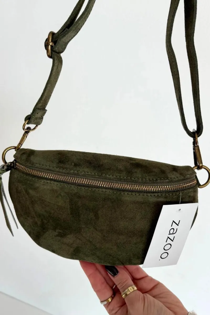 Nerki>Boto Skórzana Zamszowa Torebka Nerka Zielona Wessa Zielony