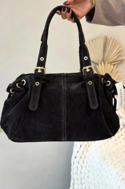 Clearance Skórzana Zamszowa Torebka Czarna Ovelia Torebki Klasyczne