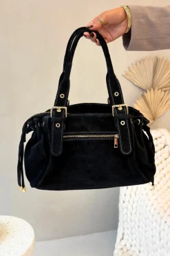 Clearance Skórzana Zamszowa Torebka Czarna Ovelia Torebki Klasyczne