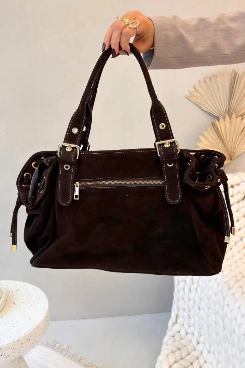 Torebki Klasyczne>Boto Skórzana Zamszowa Torebka Czekoladowa Ovelia Brązowy