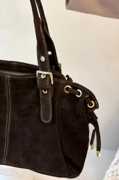 Torebki Klasyczne>Boto Skórzana Zamszowa Torebka Czekoladowa Ovelia Brązowy