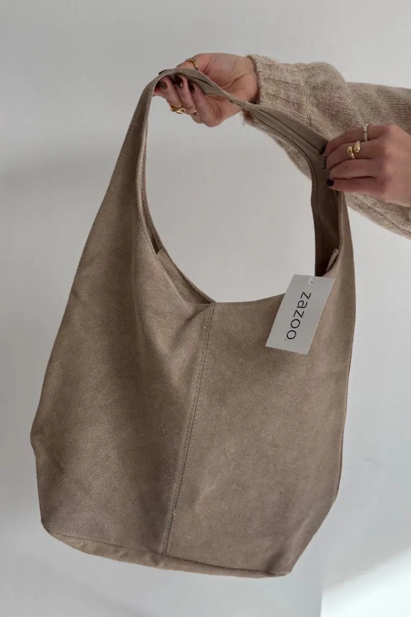 Torebki Klasyczne>Boto Skórzana Zamszowa Torebka Beżowa Rilith Beżowy