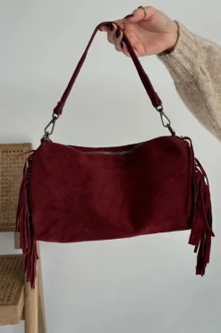 Best Boto Skórzana Zamszowa Torebka Z Frędzlami Bordowa Jessira Czerwony