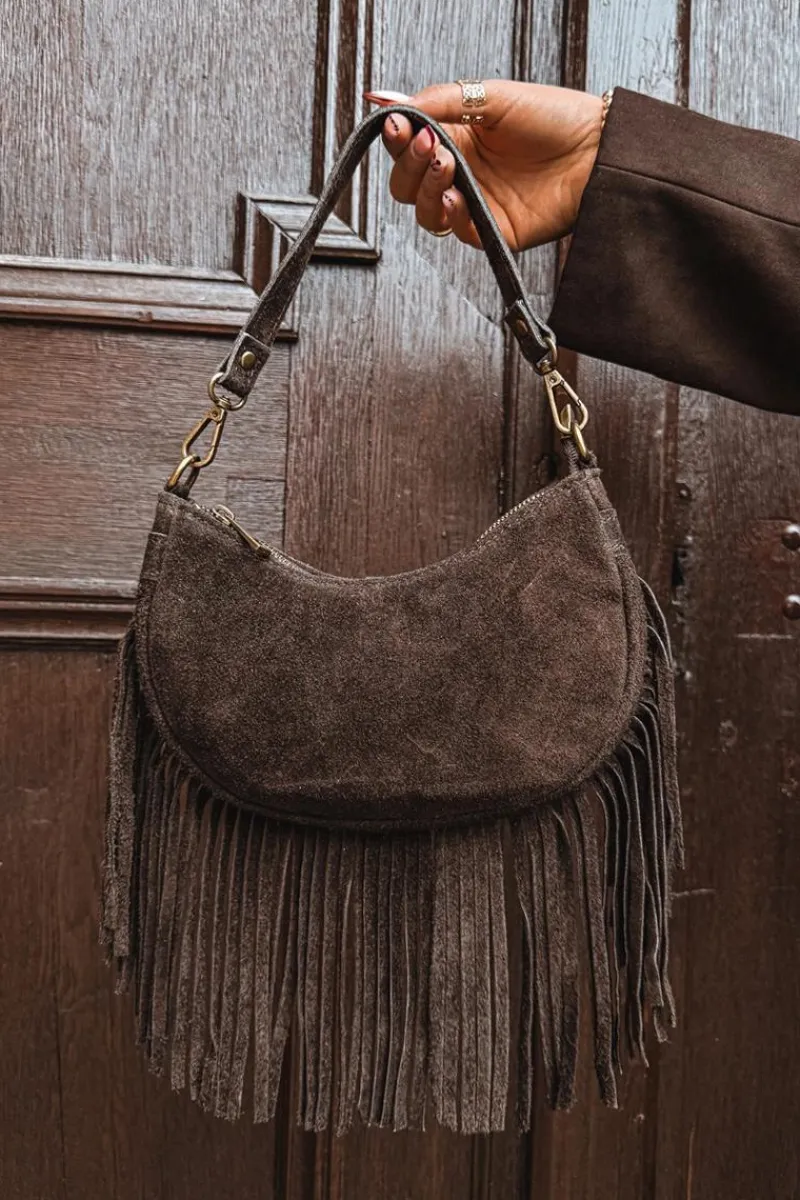 Sale Skórzana Zamszowa Torebka Z Frędzlami Czekoladowa Aurelisse Torebki Klasyczne