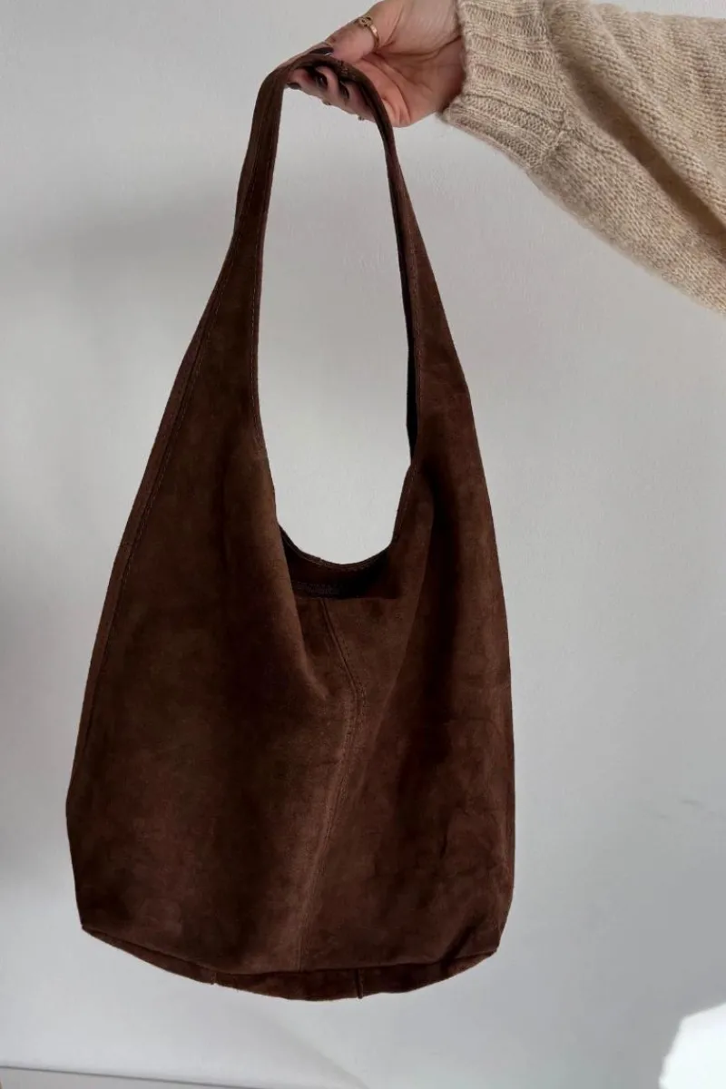 Hot Boto Skórzana Zamszowa Torebka Czekoladowa Rilith Brązowy