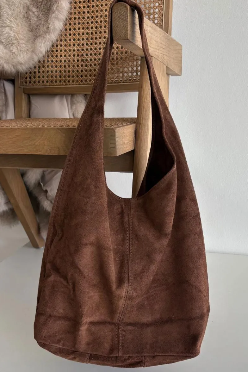 Hot Boto Skórzana Zamszowa Torebka Czekoladowa Rilith Brązowy