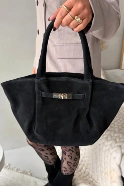 Torebki Klasyczne>Boto Skórzana Zamszowa Torebka Czarna Orselle Czarny