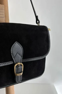 Boto Skórzana Zamszowa Torebka Listonoszka Czarna Norla Czarny