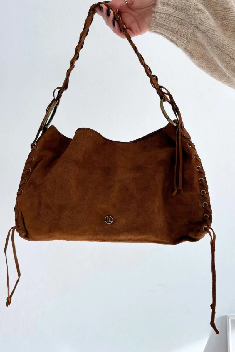 Clearance Skórzana Zamszowa Torebka Z Ozdobnym Sznurowaniem Camel Janelis Torebki Klasyczne|Listonoszki