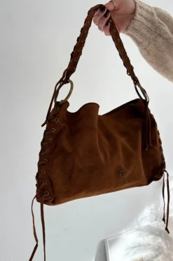 Clearance Skórzana Zamszowa Torebka Z Ozdobnym Sznurowaniem Camel Janelis Torebki Klasyczne|Listonoszki