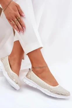 Discount Buty damskie Vinceza Skórzane Ażurowe Baleriny Vinceza 95323 Beżowe