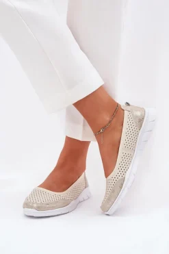 Discount Buty damskie Vinceza Skórzane Ażurowe Baleriny Vinceza 95323 Beżowe