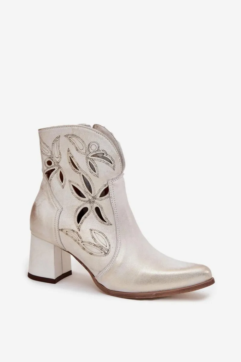 Discount Skórzane Ażurowe Botki Damskie Na Słupku 3647 Przecierany Damskie Botki Skórzane|Botki Na Słupku