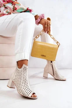 Botki Wiosenne|Botki Maciejka>Maciejka Skórzane Ażurowe Botki 05420-04 Beżowe