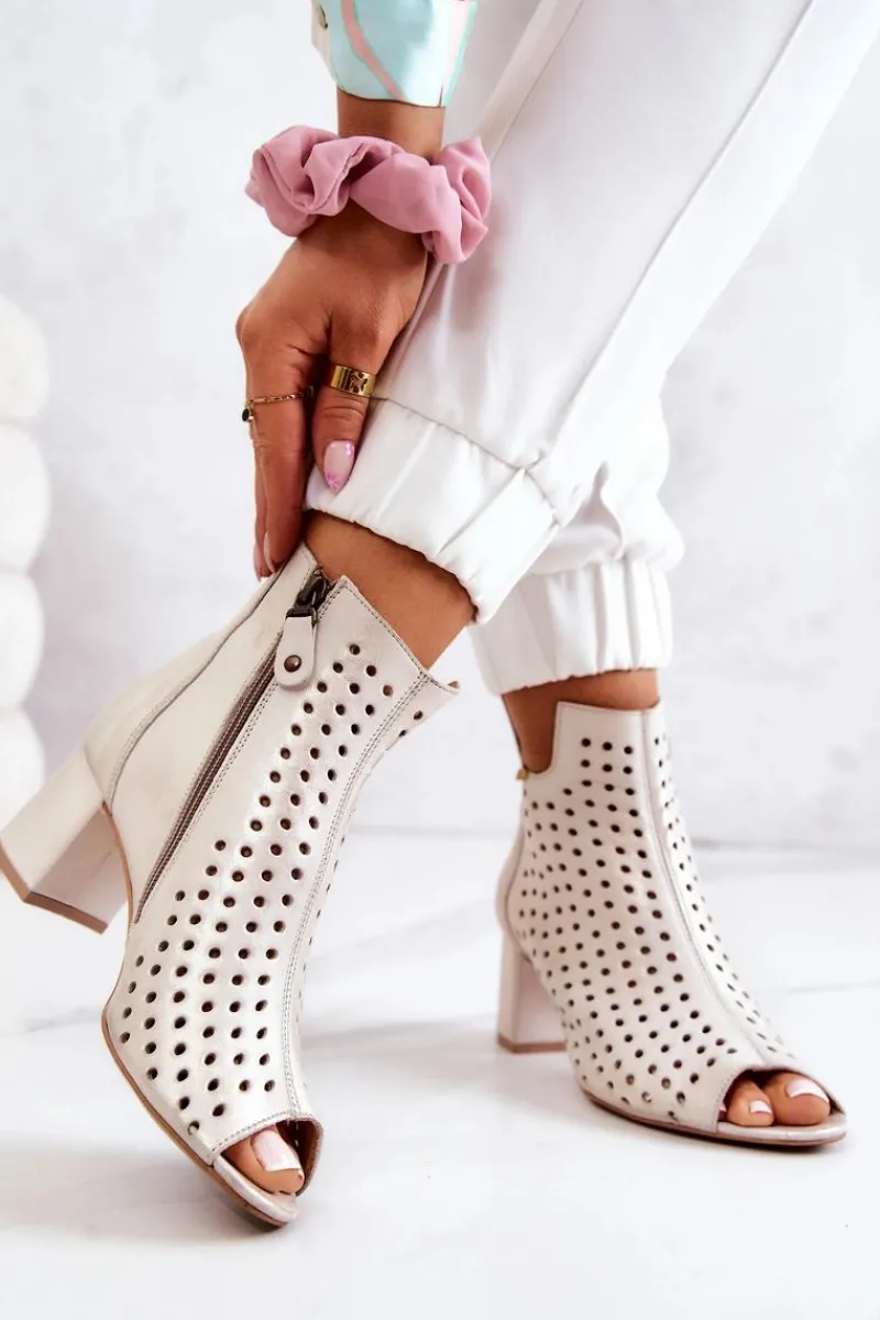 Botki Wiosenne|Botki Maciejka>Maciejka Skórzane Ażurowe Botki 05420-04 Beżowe