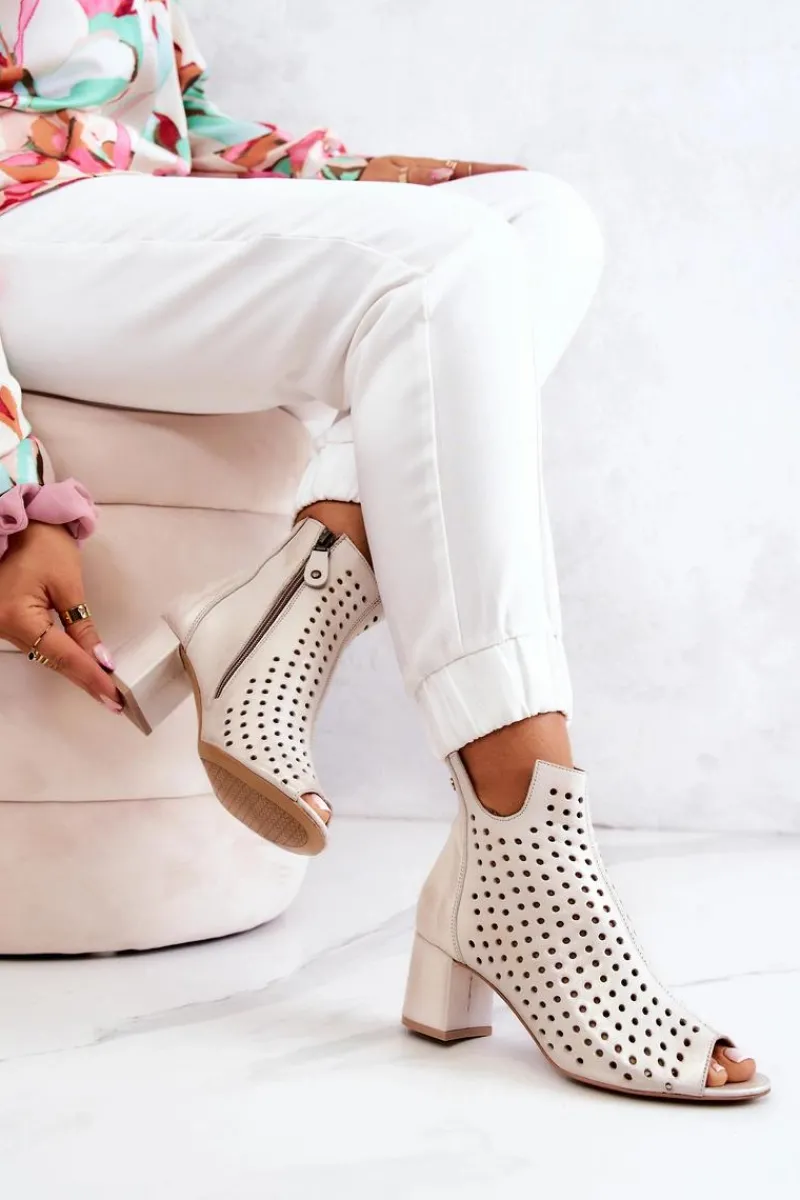 Botki Wiosenne|Botki Maciejka>Maciejka Skórzane Ażurowe Botki 05420-04 Beżowe