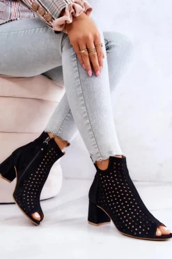 Botki Wiosenne|Botki Maciejka>Maciejka Skórzane Ażurowe Botki 05420-43 Czarne