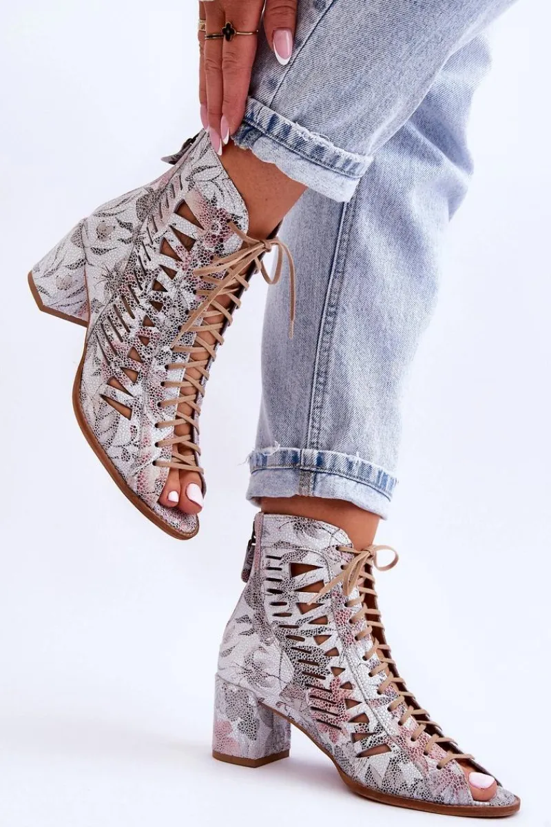 Hot Skórzane Ażurowe Botki 04040-11 Białe Damskie Botki Wiosenne|Botki Maciejka