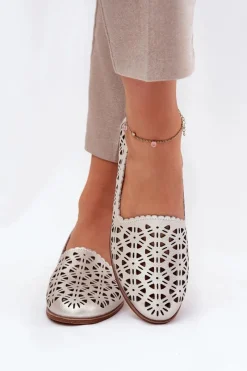 Damskie buty S.Barski Skórzane Ażurowe Mokasyny Damskie S.Barski LR51-646 Złote