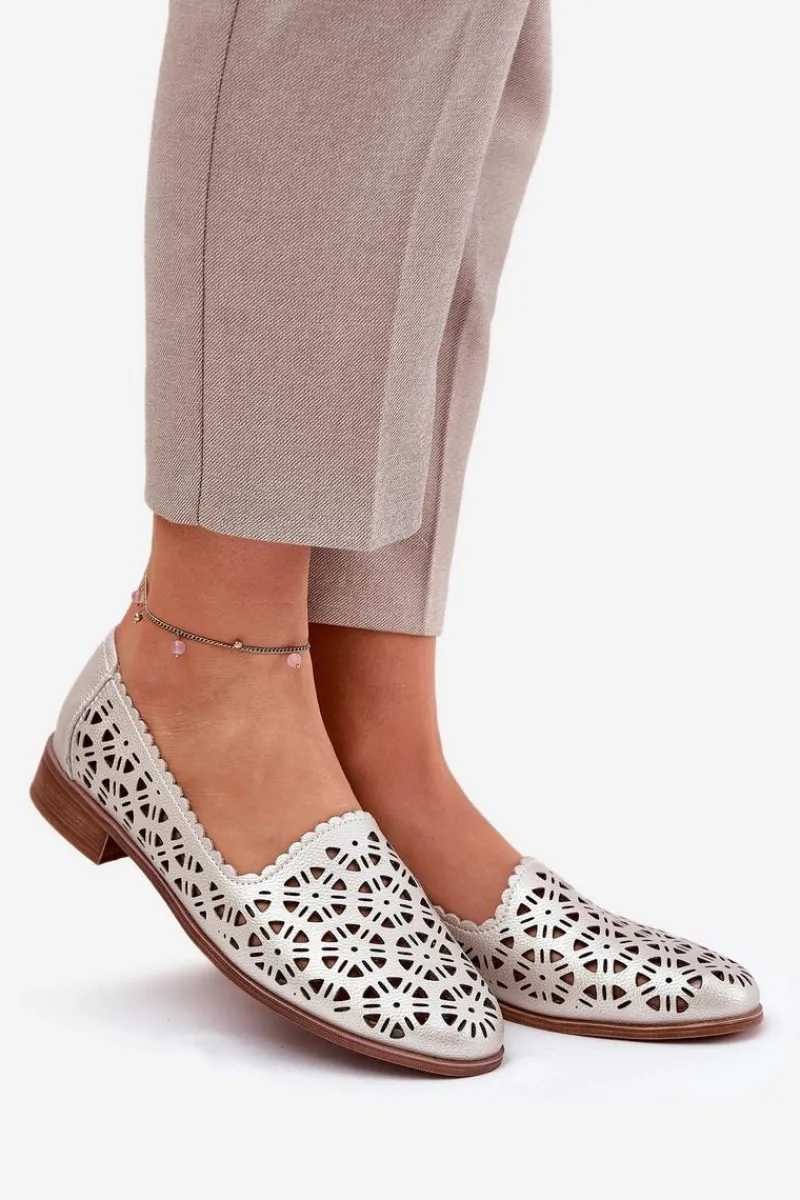 Damskie buty S.Barski Skórzane Ażurowe Mokasyny Damskie S.Barski LR51-646 Złote