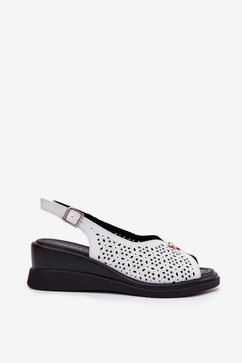 Best Buty damskie Vinceza Skórzane Ażurowe Sandały Damskie Na Koturnie Vinceza 79529 Białe Biały
