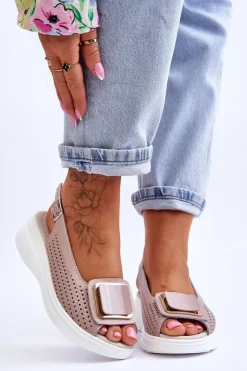 Online Damskie buty S.Barski Skórzane Ażurowe Sandały S.Barski BN291 Różowe