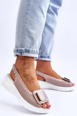 Online Damskie buty S.Barski Skórzane Ażurowe Sandały S.Barski BN291 Różowe