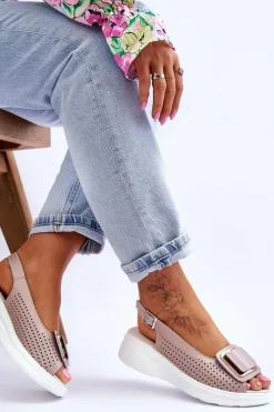 Online Damskie buty S.Barski Skórzane Ażurowe Sandały S.Barski BN291 Różowe