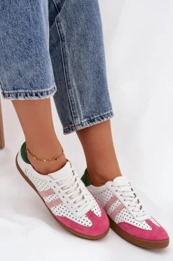 Online Zazoo Skórzane Ażurowe Sneakersy Damskie N1318 Biało-Różowe