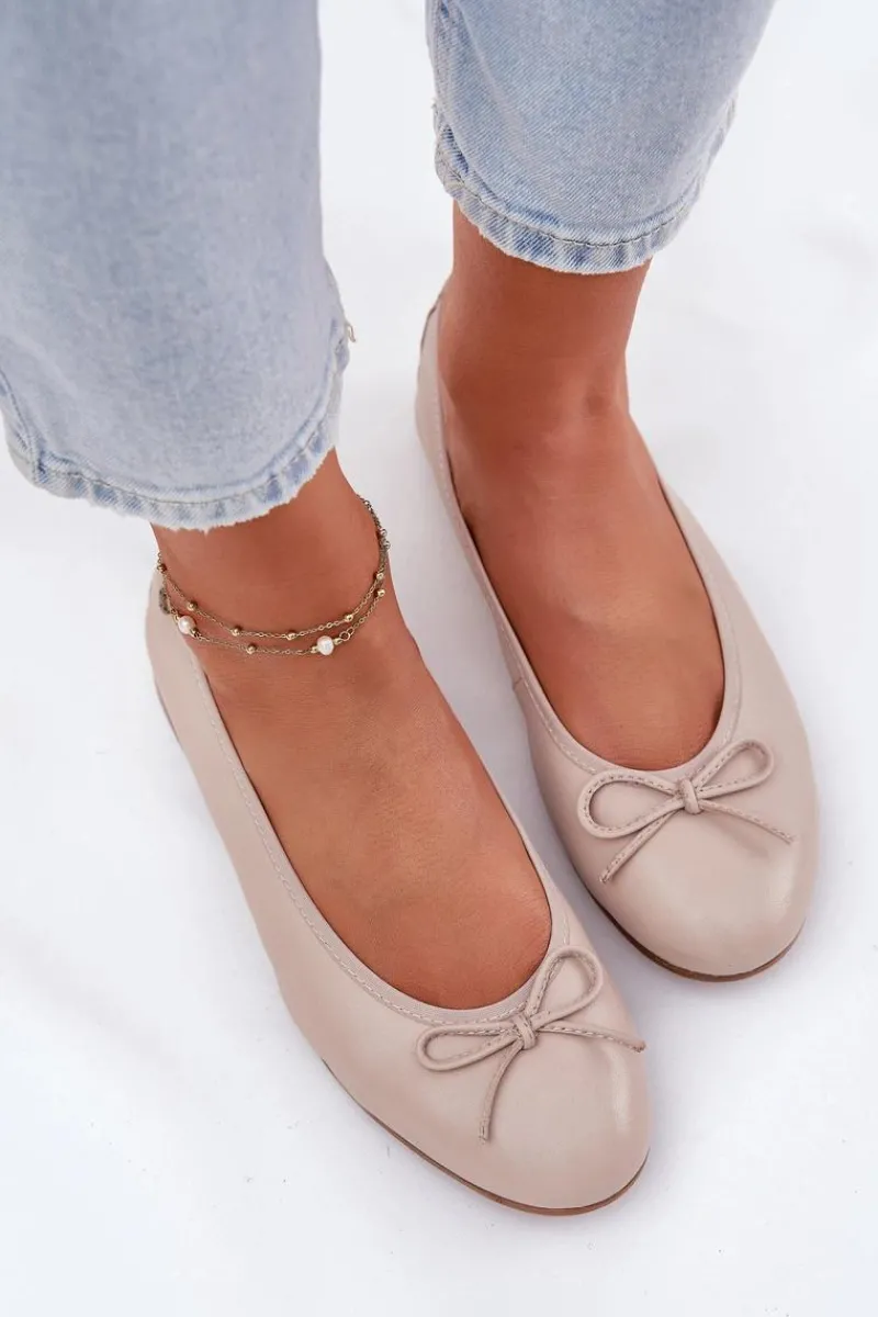 Discount Skórzane Baleriny Damskie P6800-04 Beżowe Damskie Baleriny Skórzane|Baleriny Klasyczne