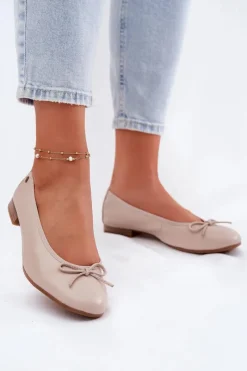 Discount Skórzane Baleriny Damskie P6800-04 Beżowe Damskie Baleriny Skórzane|Baleriny Klasyczne