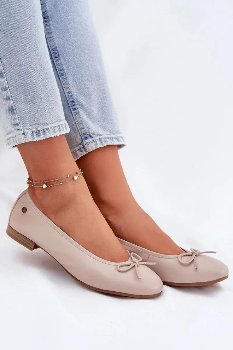 Discount Skórzane Baleriny Damskie P6800-04 Beżowe Damskie Baleriny Skórzane|Baleriny Klasyczne