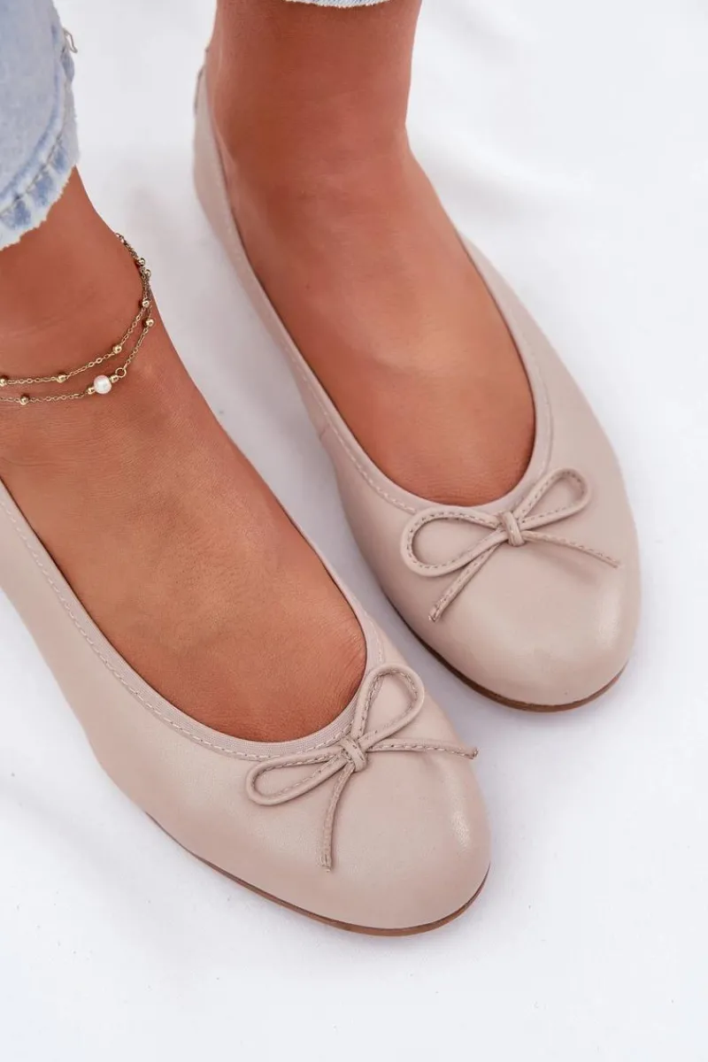 Discount Skórzane Baleriny Damskie P6800-04 Beżowe Damskie Baleriny Skórzane|Baleriny Klasyczne
